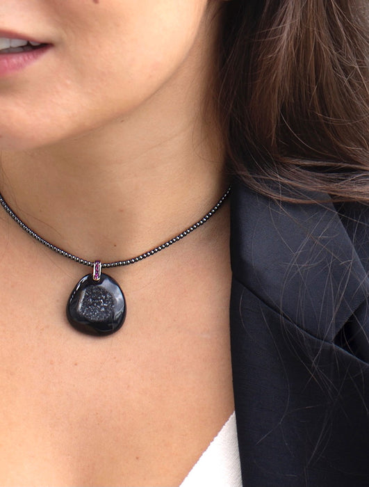 Geode Pendant with Ruby Bail