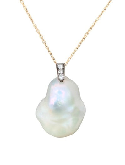 Pearl Pendant with Grey Diamonds