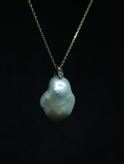 Pearl Pendant with Grey Diamonds