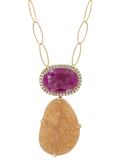 Ruby & Brown Druzy Necklace