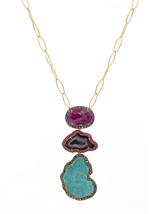 Ruby, Turquoise, Geode Necklace