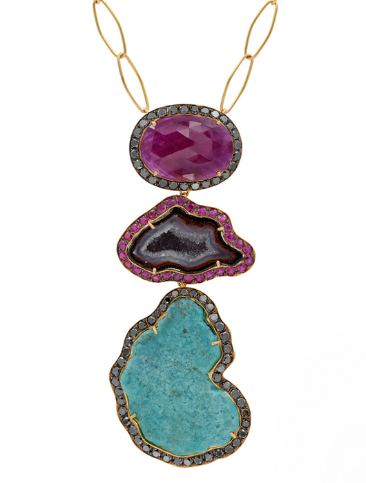 Ruby, Turquoise, Geode Necklace